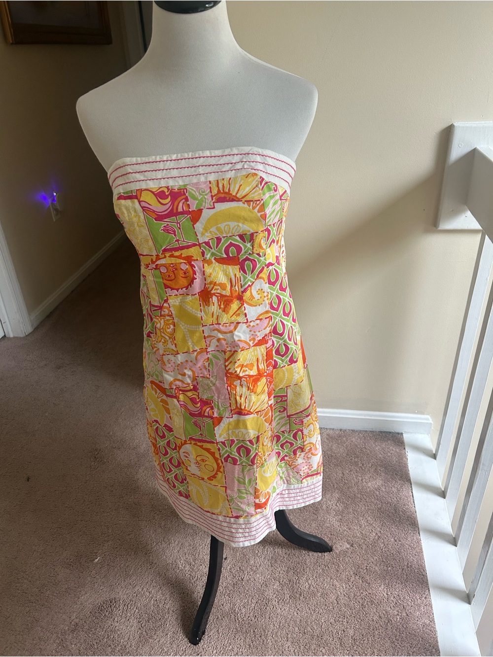 Lilly Pulitzer Pink Yellow Green Strapless Sundress